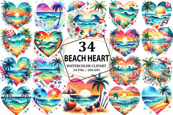 Download Watercolor Beach Heart Clipart Design - Heart clipart design Collection